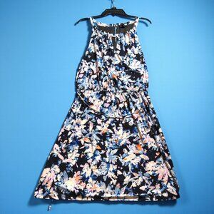 Roz & Ali XL Floral Keyhole Halter Maxi Dress Black Blue Plus Size Summer